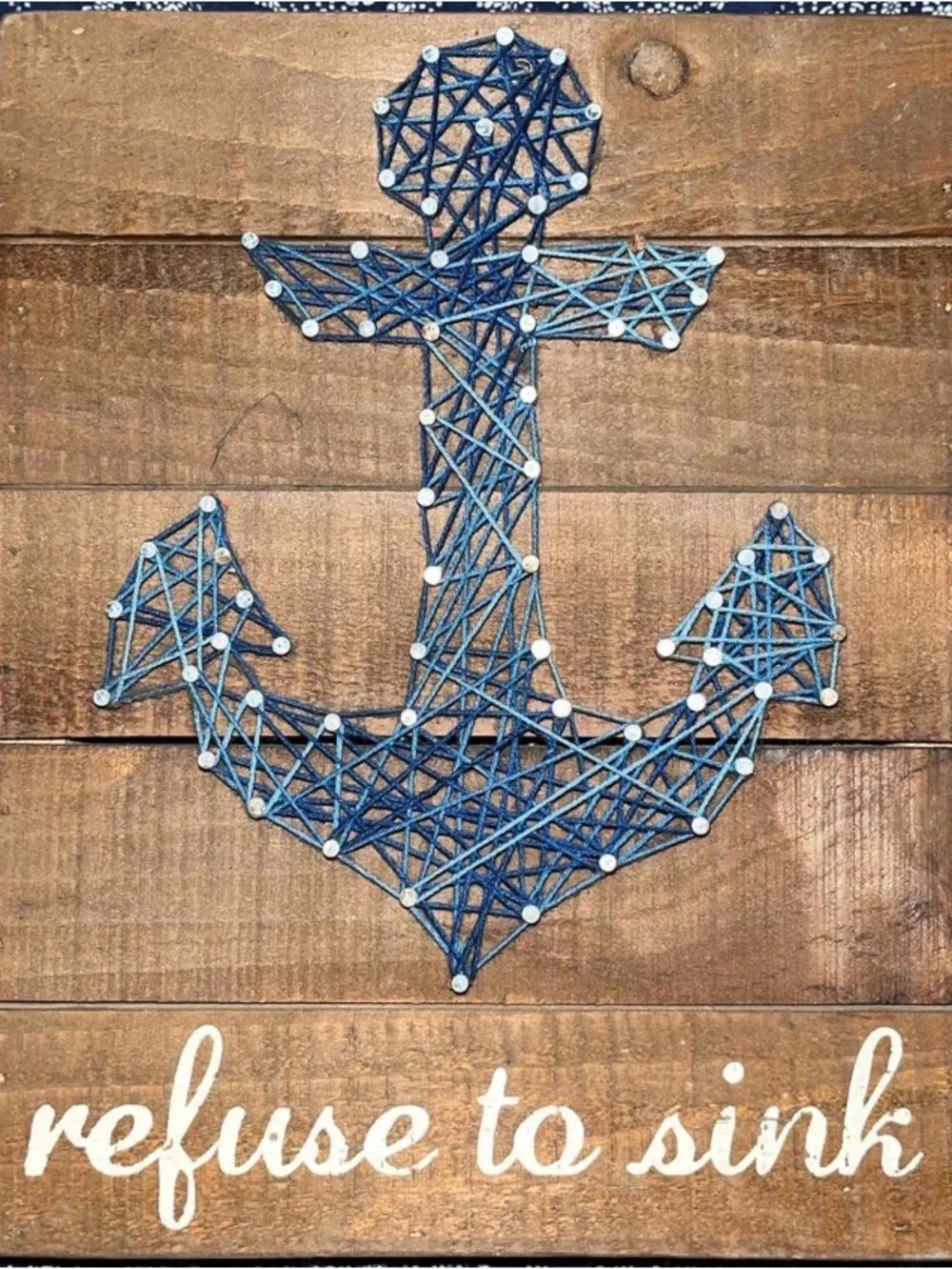 Nautical Anchor String Art Wall Plaque - Blue